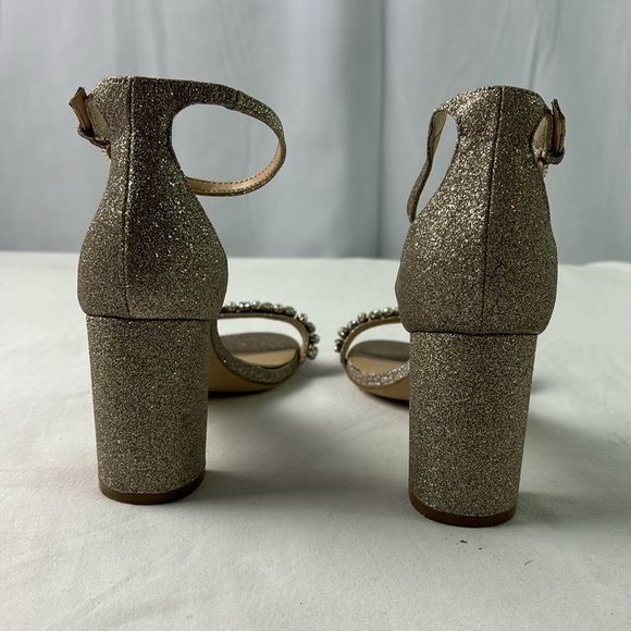 Jewel by Badgley Mischka Women's Gold Glitter Ankle Strap Slingback Heel Size 8M - Picture 5 of 7